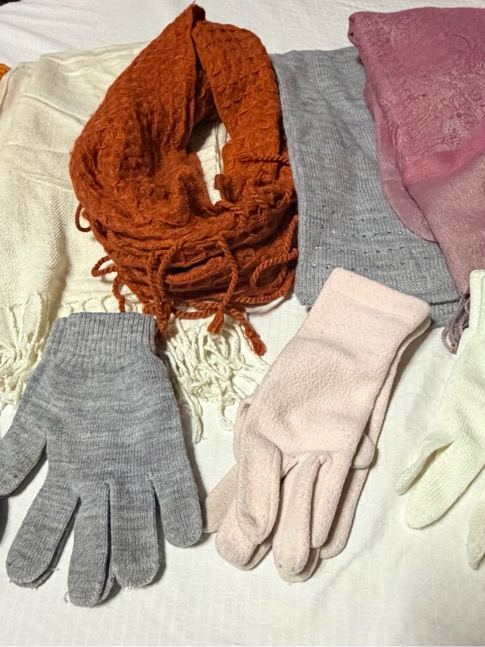 9 piece Bundle Woven Fringe Scarf - 4 pairs glovesWomen Accessories